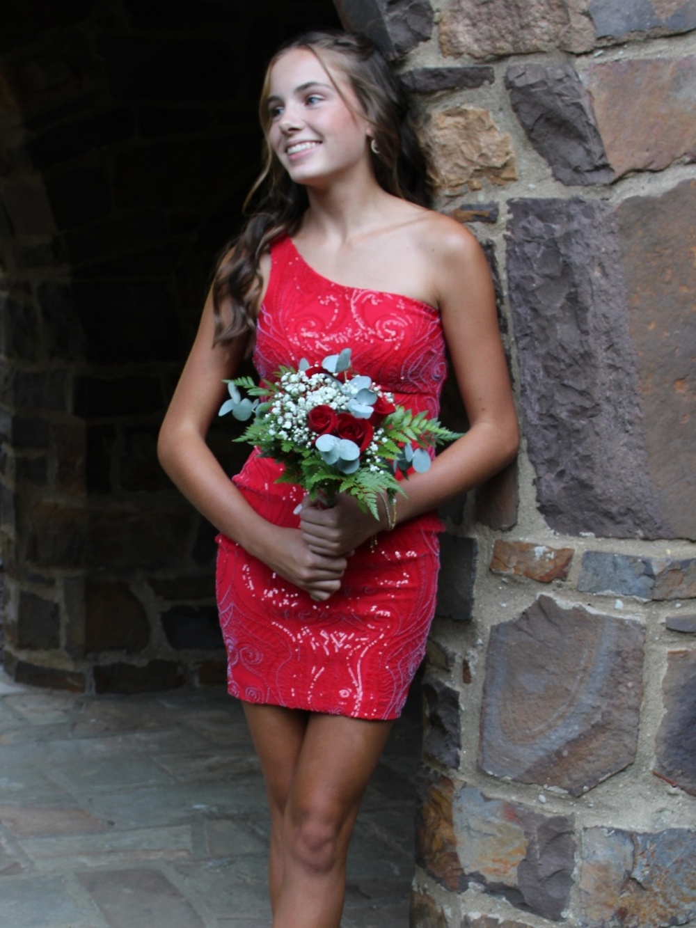 one shoulder hoco dress